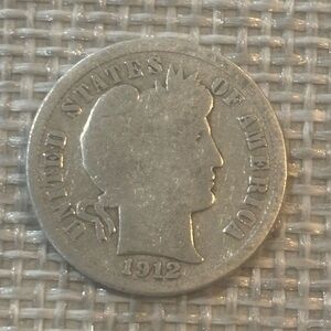 90% silver 1912 barber dime